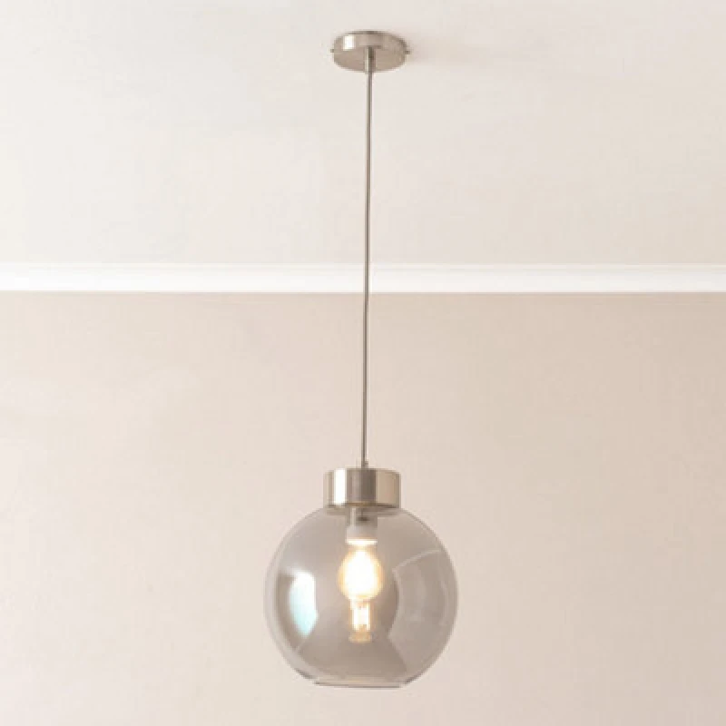 Image of Valuelights Bellamy Smoked Glass Globe Brushed Chrome Cap Ceiling Pendant Light With Bulb