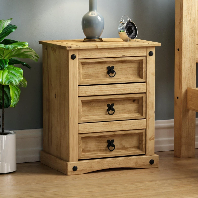 Image of Lassic Vida Designs Corona 3 Drawer Bedside Chest Pine unisex 3 Drawer