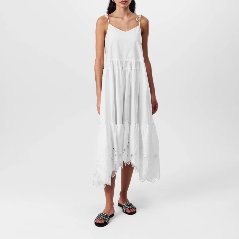 Image of Boss Womens Dembaya Dress, Flattering Tiered Skirt White 100 female 4 (32)