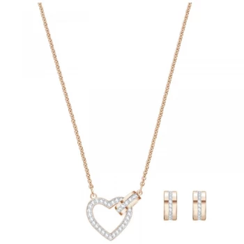 image of Ladies Swarovski Rose Gold Plated Lovely Heart Earring & Necklace Set