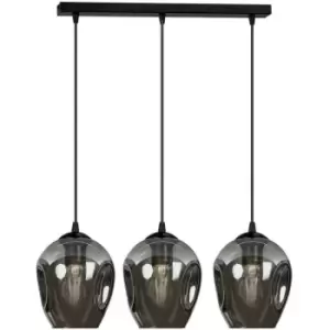 Image of Emibig Istar Black Bar Pendant Ceiling Light with Graphite Glass Shades, 3x E27