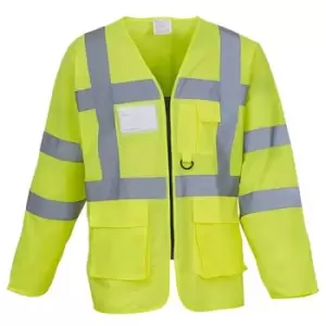 image of Mens Executive Hi-Vis Long Sleeve Safety Waistcoat (l) (Hi-Vis Yellow) - Hi-Vis Yellow - Yoko