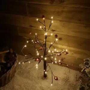 Image of 3ft Snowy Brown Twig Outdoor Christmas Tree with Pine Cones & 64 Warm White LEDs