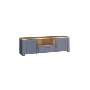 Image of Traditional Widescreen TV Unit in a Navy Oak Shade, Blue