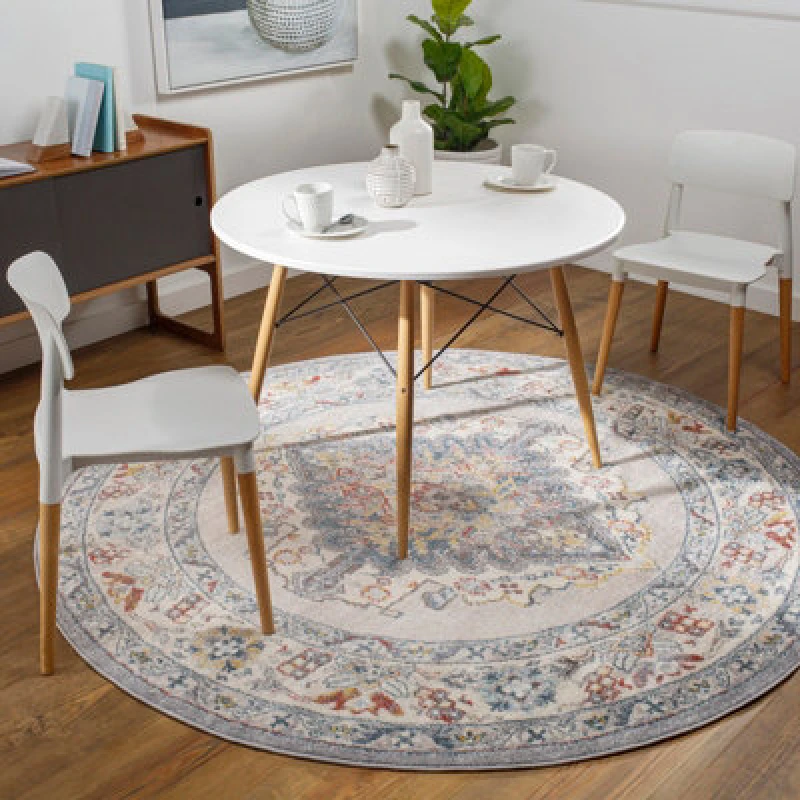 Image of Livabliss Round Vintage Oriental Boho Grey Jade Area Rug 160 X 160 Cm - Easy Care, Non Shedding, Ideal For Living Room & Bedroom