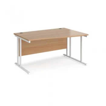 Image of Maestro 25 right hand wave desk 1400mm wide white cantilever leg