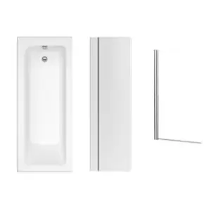 Image of 1700 x 700 Rutland Single Ended Square Bath with Front Panel and Hinged 1450mm 6mm Chrome Bath Screen