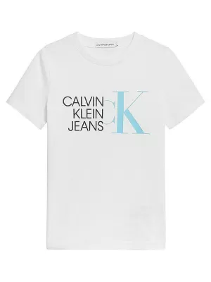 Image of Calvin Klein Jeans Boys Hybrid Logo Fitted T-Shirt - Bright White - 14 Years