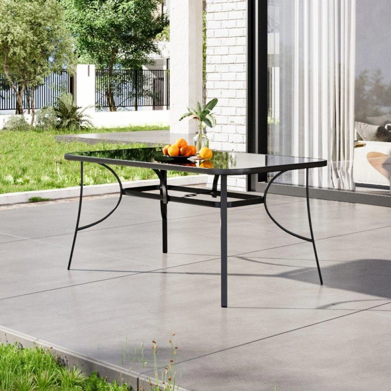 Image of Breeins 150cm Rectangle Tempered Glass Garden Table, Black unisex Large