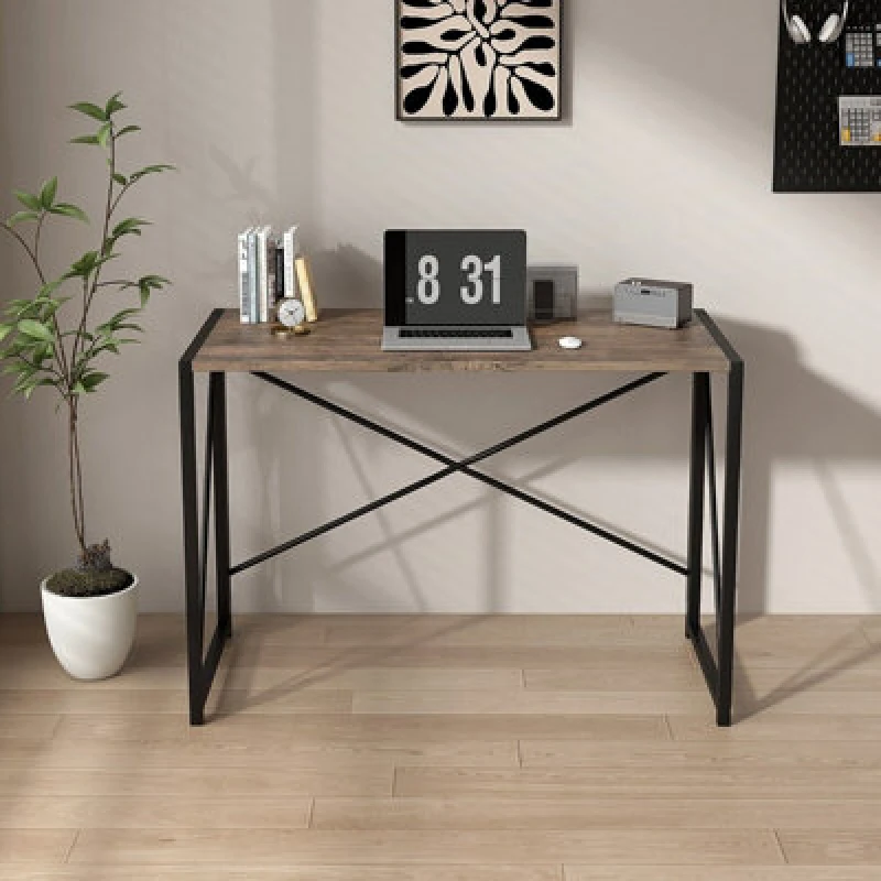 Image of MCC Direct No Assembly Folding Computer Desk 80cm - Miami Brown