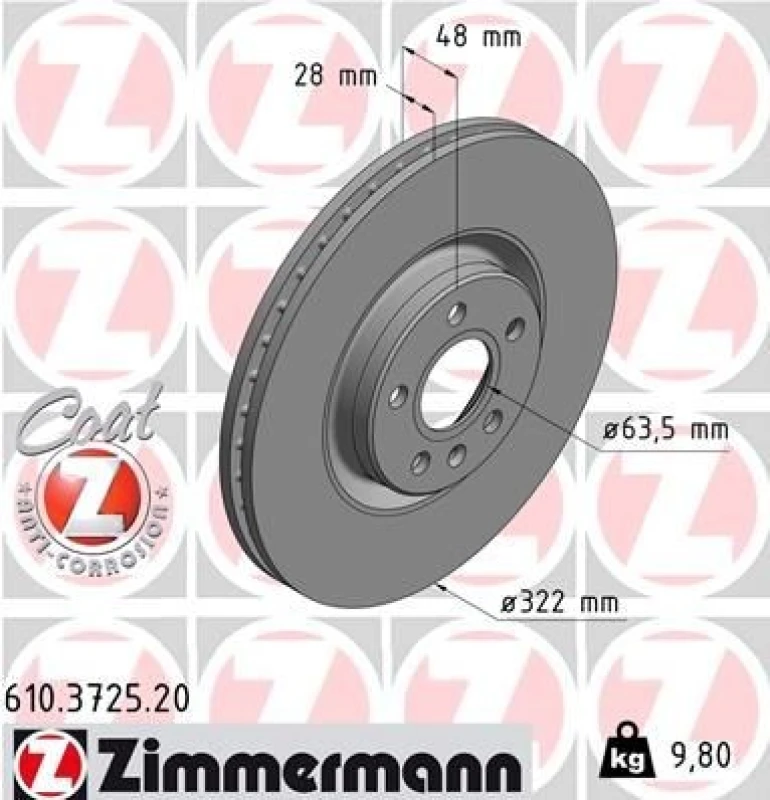Image of ZIMMERMANN Brake disc ZIMMERMANN 610.3725.20