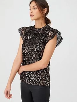 Image of Oasis Oasis Lurex Lace Shell Top - Gold, Size 10, Women