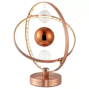 image of 7.7W LED Table Lamp Warm White Unique Copper Glass Ball Bedside Hoop Ring Light