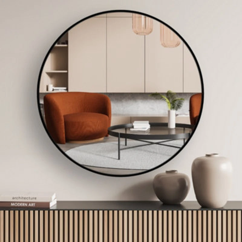 Image of Nielsen Jaron Aluminium Wall Mirror, Round 80Cm - Black