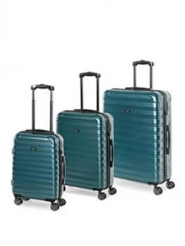 Image of Rock Luggage Chicago 8 Wheel 3 Piece Set Green Suitcase