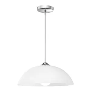 Image of Dayton 40cm Dome Pendant Ceiling Light Chrome Metal White Wipe Technique Glass LED E27 - Merano