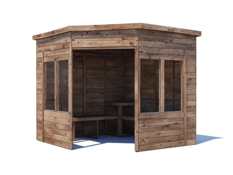Image of Dunster House Corner Garden Arbour With Glazed Panels, W2.4M X D2.4M / W8' X D8', Pressure Treated, Apocallipo