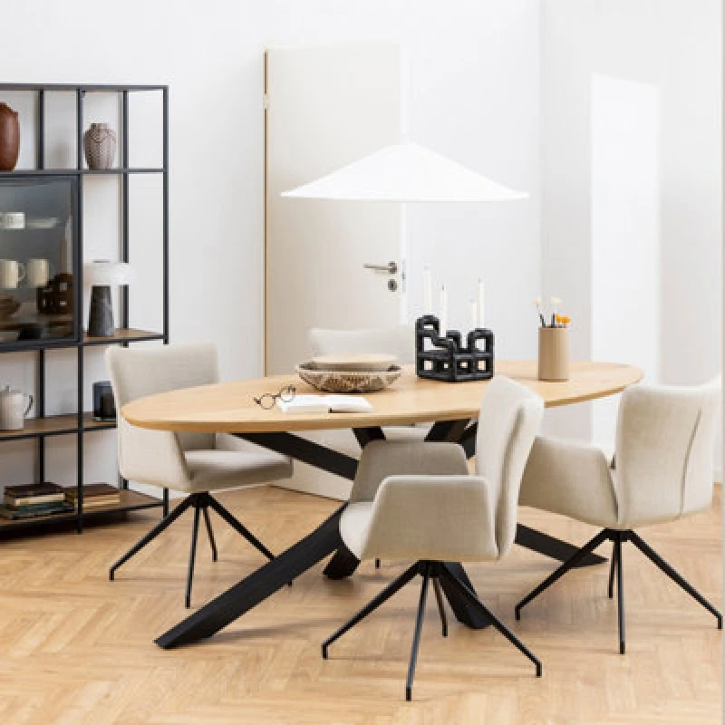 Image of Furniture To Go Heaven Dining Table In Oak & Black Metal Base (L) 220Cm Seats Up To 6