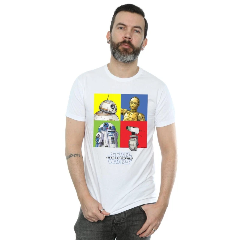 Image of Disney Men Star Wars The Rise Of Skywalker Droid Squares T-Shirt in White Size: Small White S Male 5059400138733