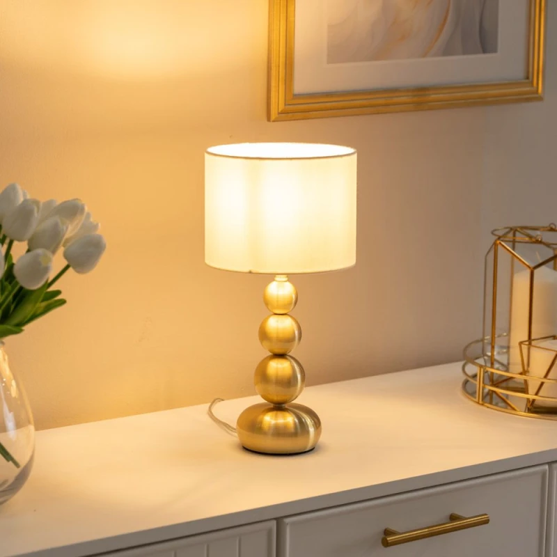 Image of ValueLights ValueLights Marissa Pair of Stacked Ball Table Lamp Lights with LED Bulbs in Metallic Gold Metallic Gold One Size Unisex 5059406054242