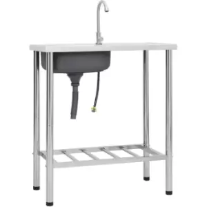 Image of Camping Sink Single Basin with Tap Stainless Steel Vidaxl Silver