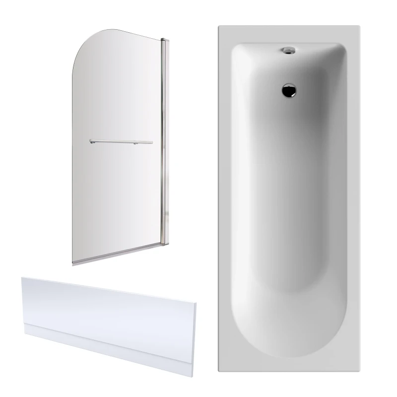 Image of Balterley Round Bathtub Front Panel and Bath Screen with Rail Chrome Profile White unisex