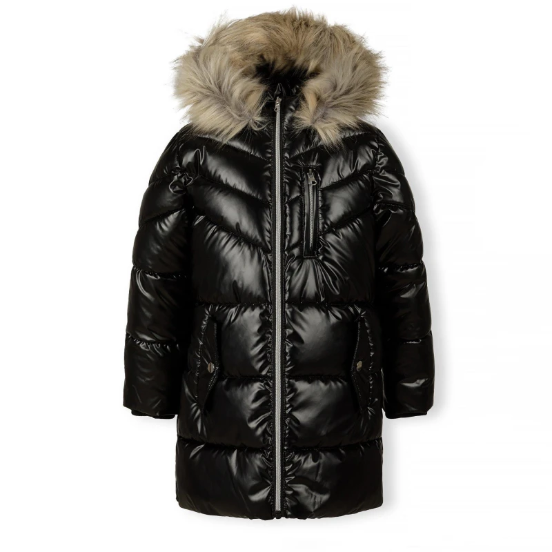 Image of Minoti Girls winter coat with detachable faux fur Black female 2-3 Yrs