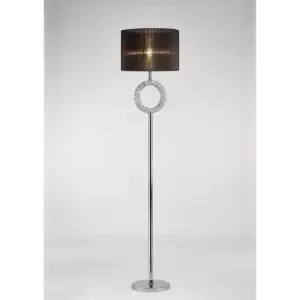 Florence round floor lamp with Black shade 1 bulb polished chrome / crystal