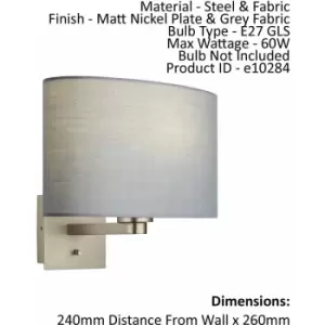 Image of Wall Light & Shade Matt Nickel & Grey Fabric 60W E27 Living Room e10284
