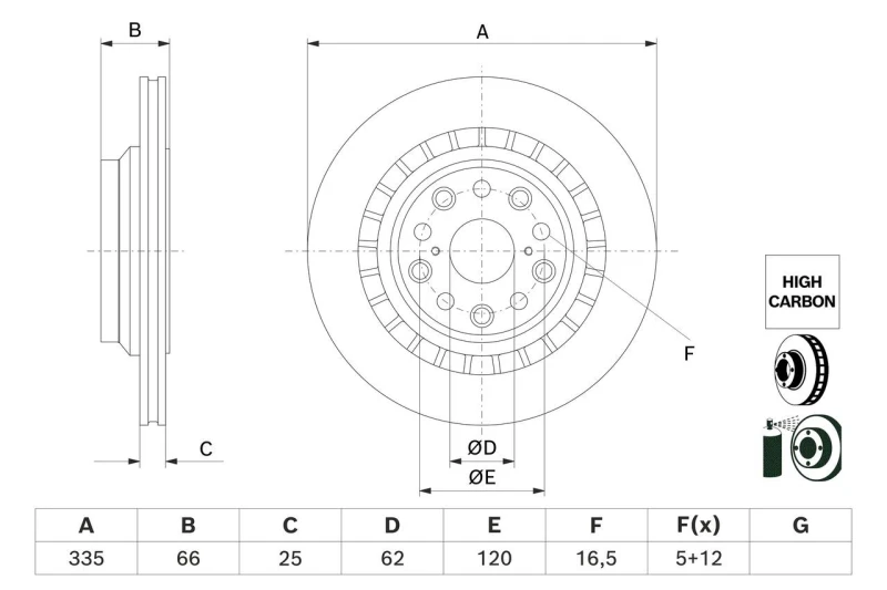 Image of Bosch 0 986 479 H65 Brake disc Vented, Coated, High-carbon Brake Disc (82)