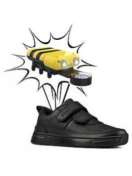 Image of Clarks Kids Vibrant Glow Light Up Strap School Shoe - Black Leather, Size 12 Younger