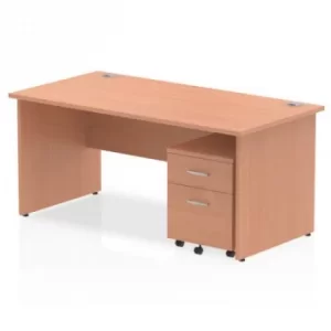 Image of Impulse 1600 Straight Panel End Workstation 500 Two drawer mobile Pedestal Bundle Beech