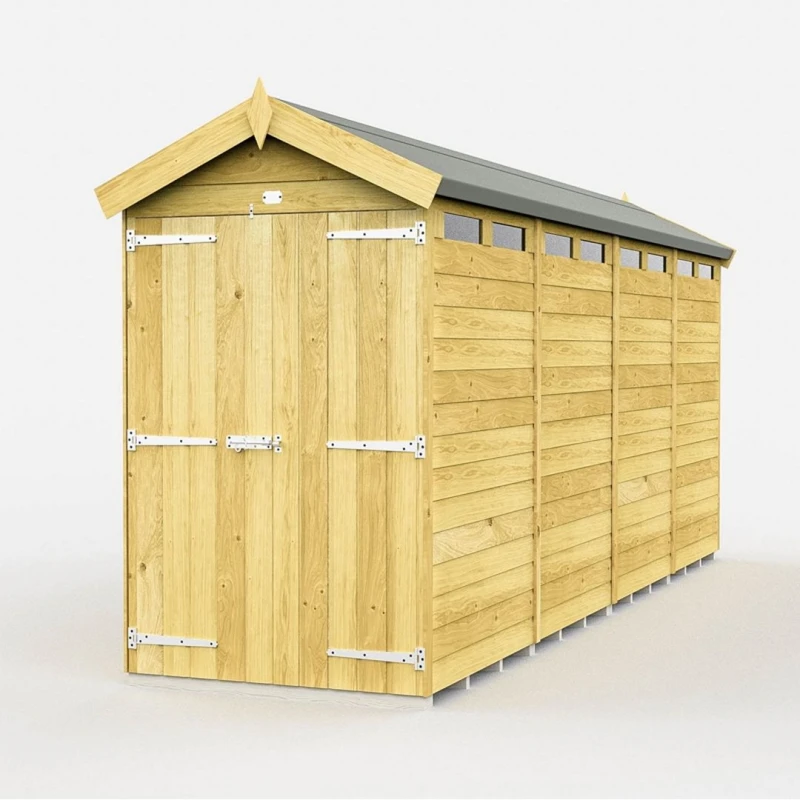 Image of Buttercup Farm 4 x 16 Feet Apex Security Shed - Double Door - L472 x W118 x H217cm in Brown Brown Unisex