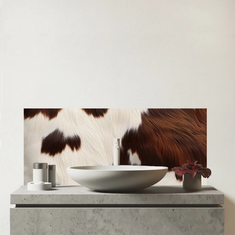 Image of Warren Reed - Designer Cow Hide Print Design Glass Bathroom Splashback in Brown Brown Unisex