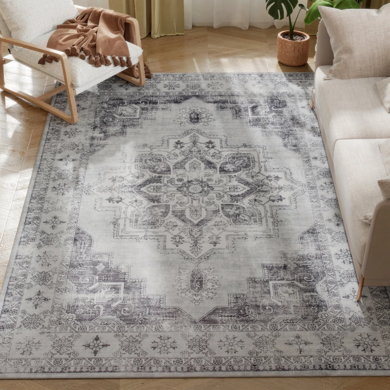 Image of HOMCOM HOMCOM Vintage Large Rug for Living Room, Bedroom, Dining Room, Grey Size: 160cm x 230cm Grey 160cm x 230cm Unisex 5063603987203
