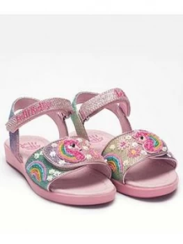 Image of Lelli Kelly Girls Unicorn Rainbow Glitter Sandal - Pink Multi
