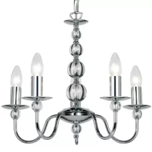 image of Hanging Flush Ceiling Pendant 5 Light CHROME & GLASS Chandelier Multi Lamp Bulb