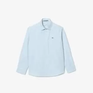 Image of Kids' Lacoste Striped Print Oxford Cotton Shirt Size 6 yrs White / Blue