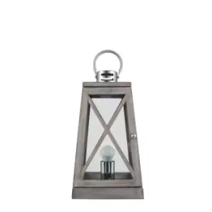 image of Grey Wood and Chrome Lantern Table Lamp