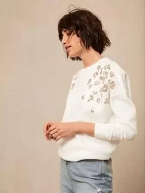 Image of Mint Velvet Sequin Leopard Sweat, White, Size S, Women
