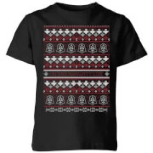 Image of Star Wars On The Naughty List Pattern Kids Christmas T-Shirt - Black - 11-12 Years