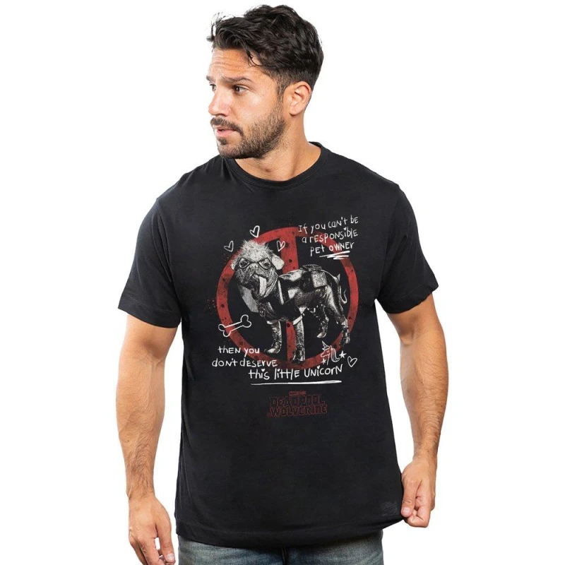 Image of Deadpool Deadpool Men Unicorn Dogpool T-Shirt in Black Size: Small Black S Male 5052777058338