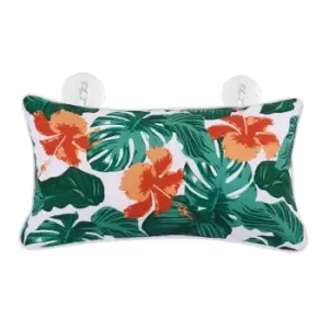 Image of Tropical Leaf Bath Pillow White, Green and Orange