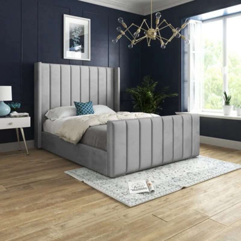 Image of DS Living Oxford Upholstered Soft Touch Plush Grey Velvet Single Size Bed Frame 3ft
