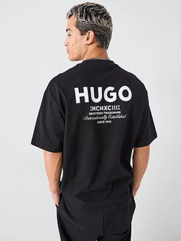Image of Hugo Mens HUGO Printed Logo Back T-Shirt with MCMXCIII text - Regular Fit - Black Male S