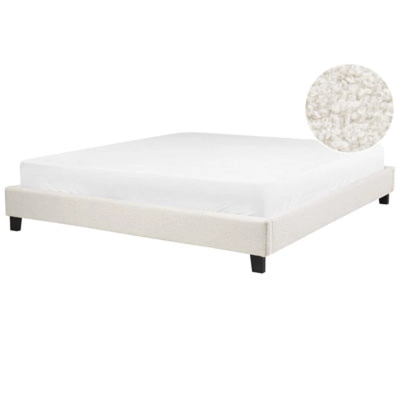 Image of Beliani Bed Without Headboard Boucle Roanne 180 X 200 Cm (Eu Super King) Light Beige