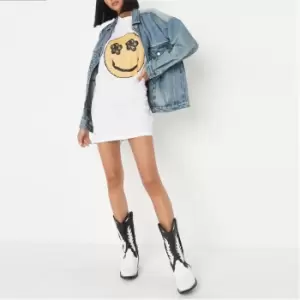 image of Missguided Smiley Graphic Oversized T Shirt Dress - White