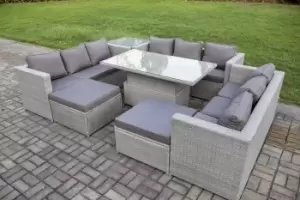 Fimous 9 Seater Outdoor Light Grey Rattan Lounge Complete Sofa Set with Adjustable Table and 2 Big Footstool