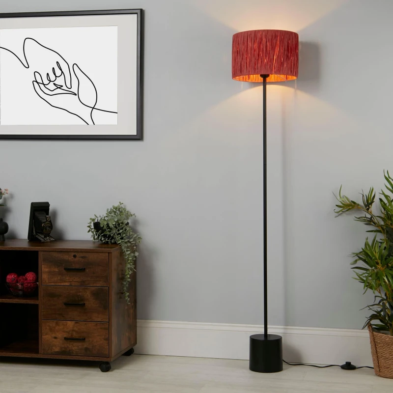 Image of SO'HOME Raffia Floor Lamp in Pink/Black Black ONE SIZE