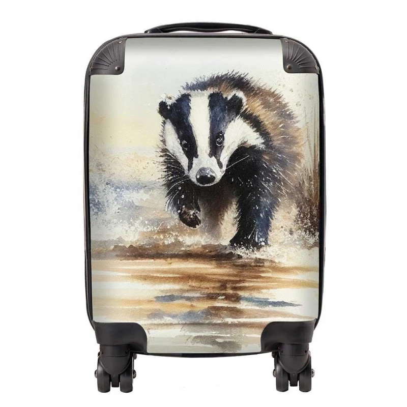 Image of Warren Reed - Designer Wading Badger Watercolour Suitcase in Brown Size: Large Brown Unisex Large
